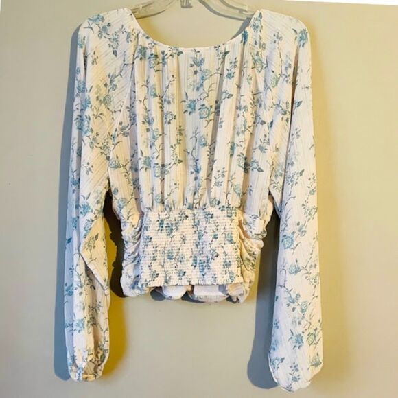 Free People Final Rose Blouse Balloon Sleeves Smocked in Vintage Combo Medium - Picture 4 of 9
